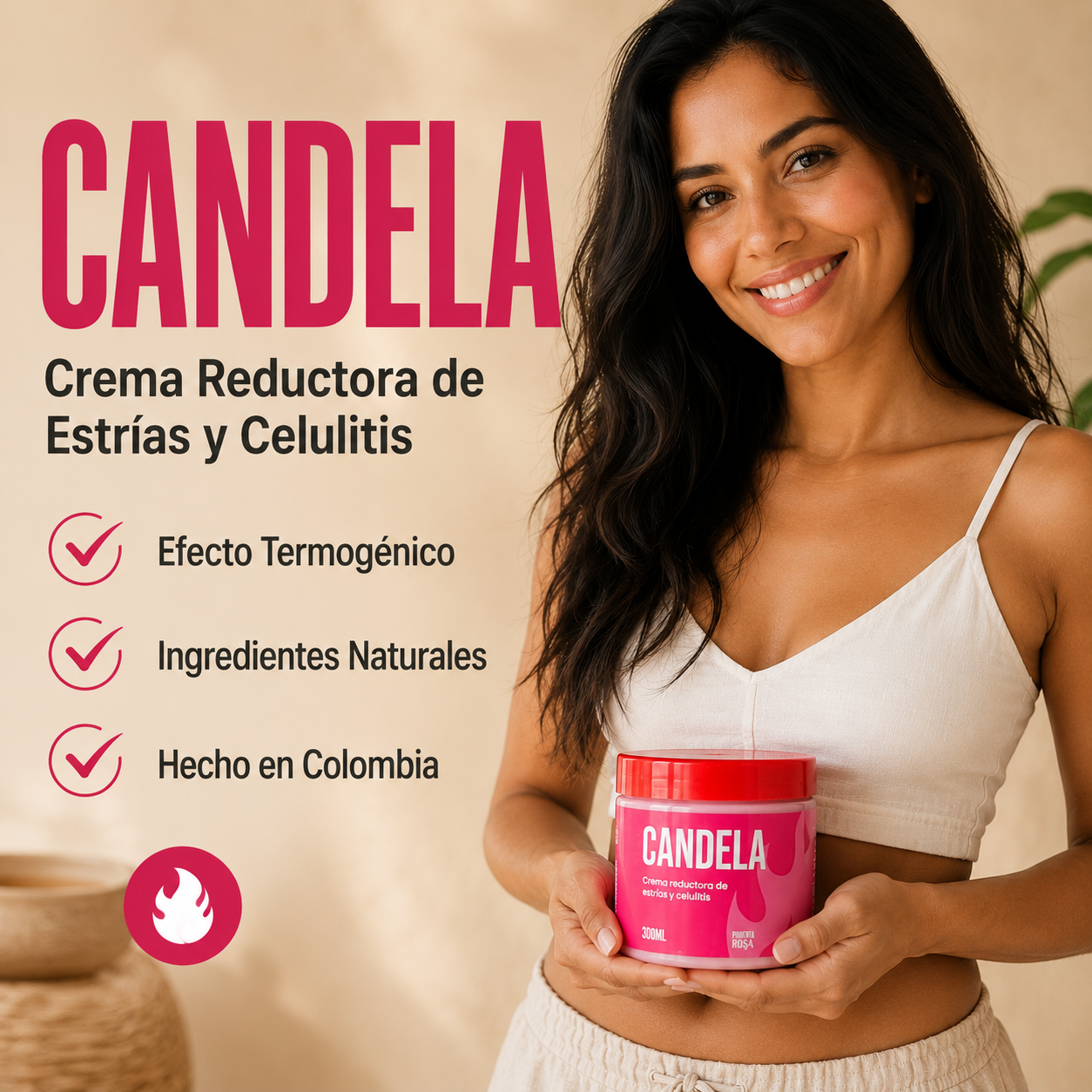CANDELA - Crema Reductora de Estrías y Celulitis | Efecto Termogénico 300ml
