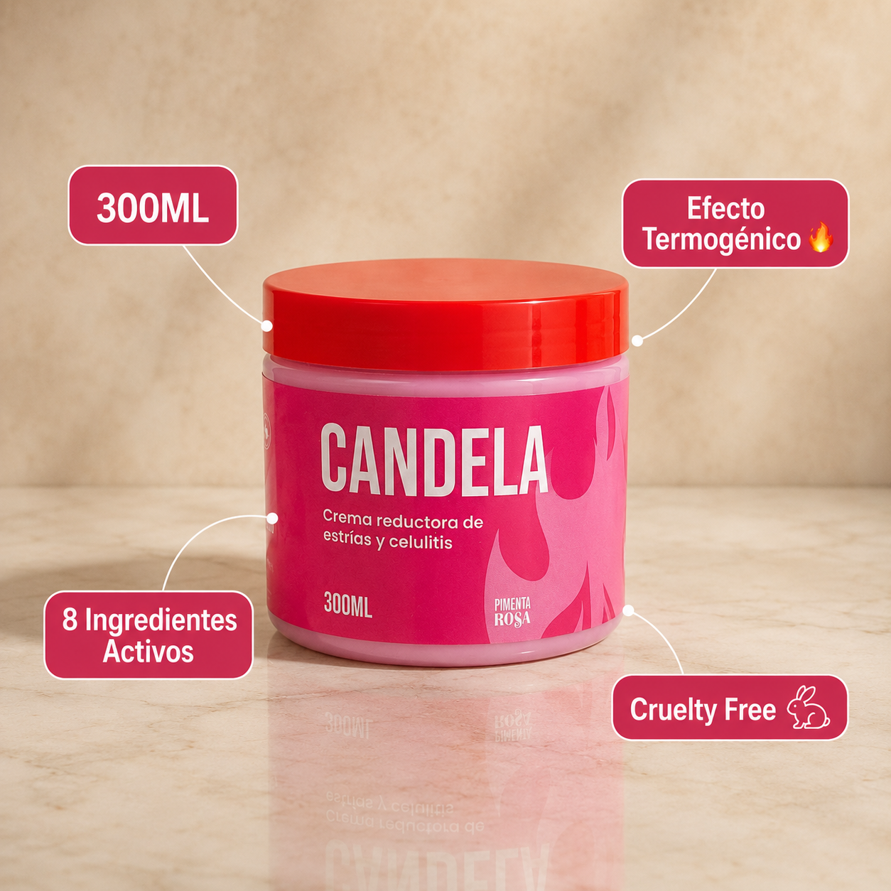 CANDELA - Crema Reductora de Estrías y Celulitis | Efecto Termogénico 300ml