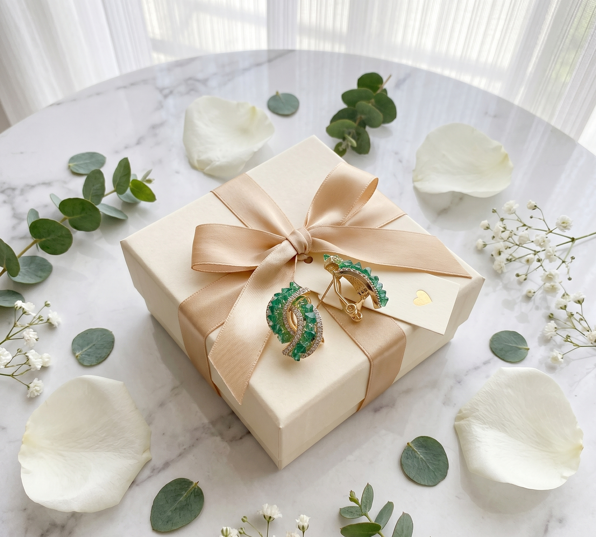 Aretes Esmeralda | Cristal Verde con Oro