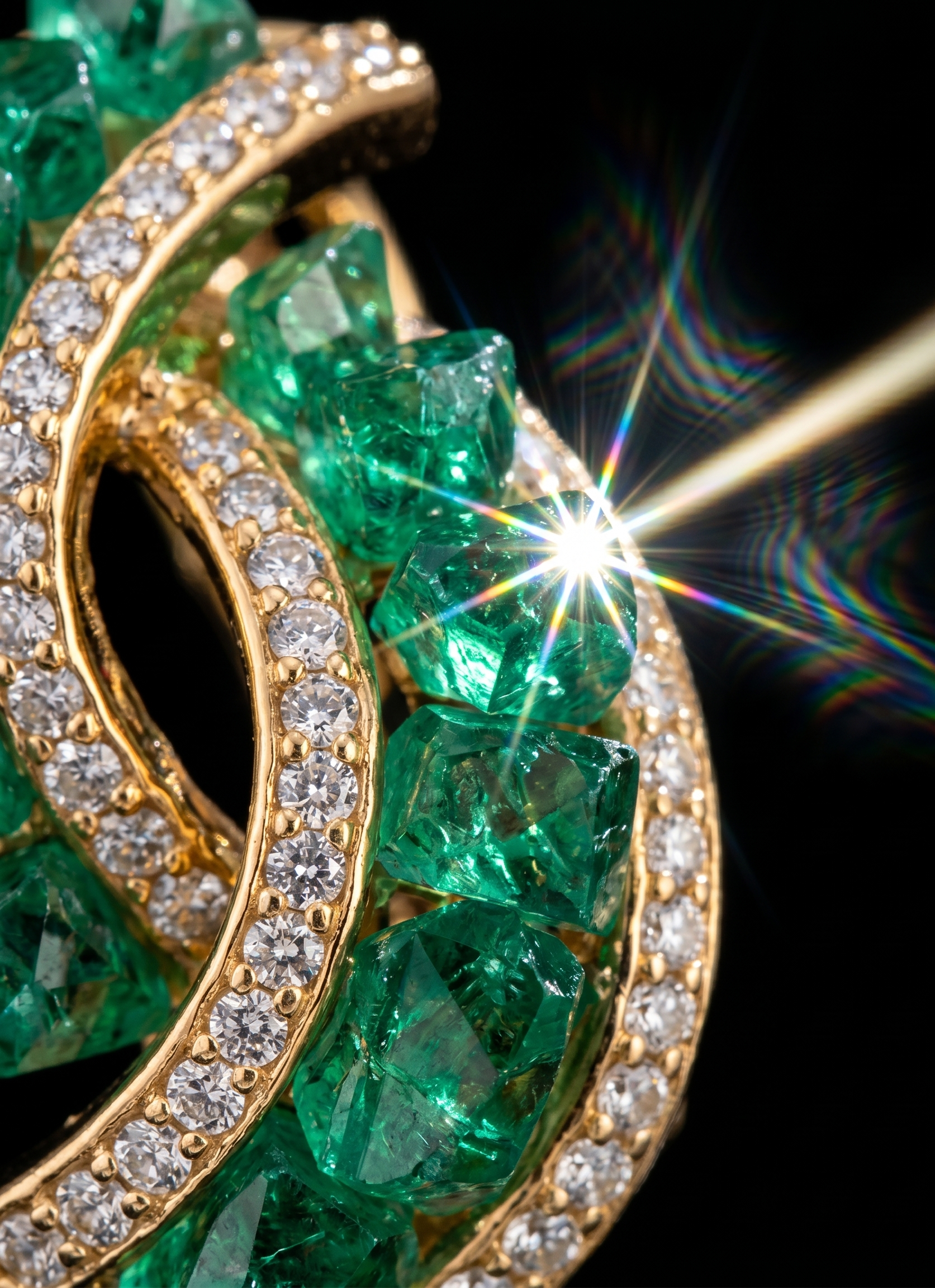 Aretes Esmeralda | Cristal Verde con Oro