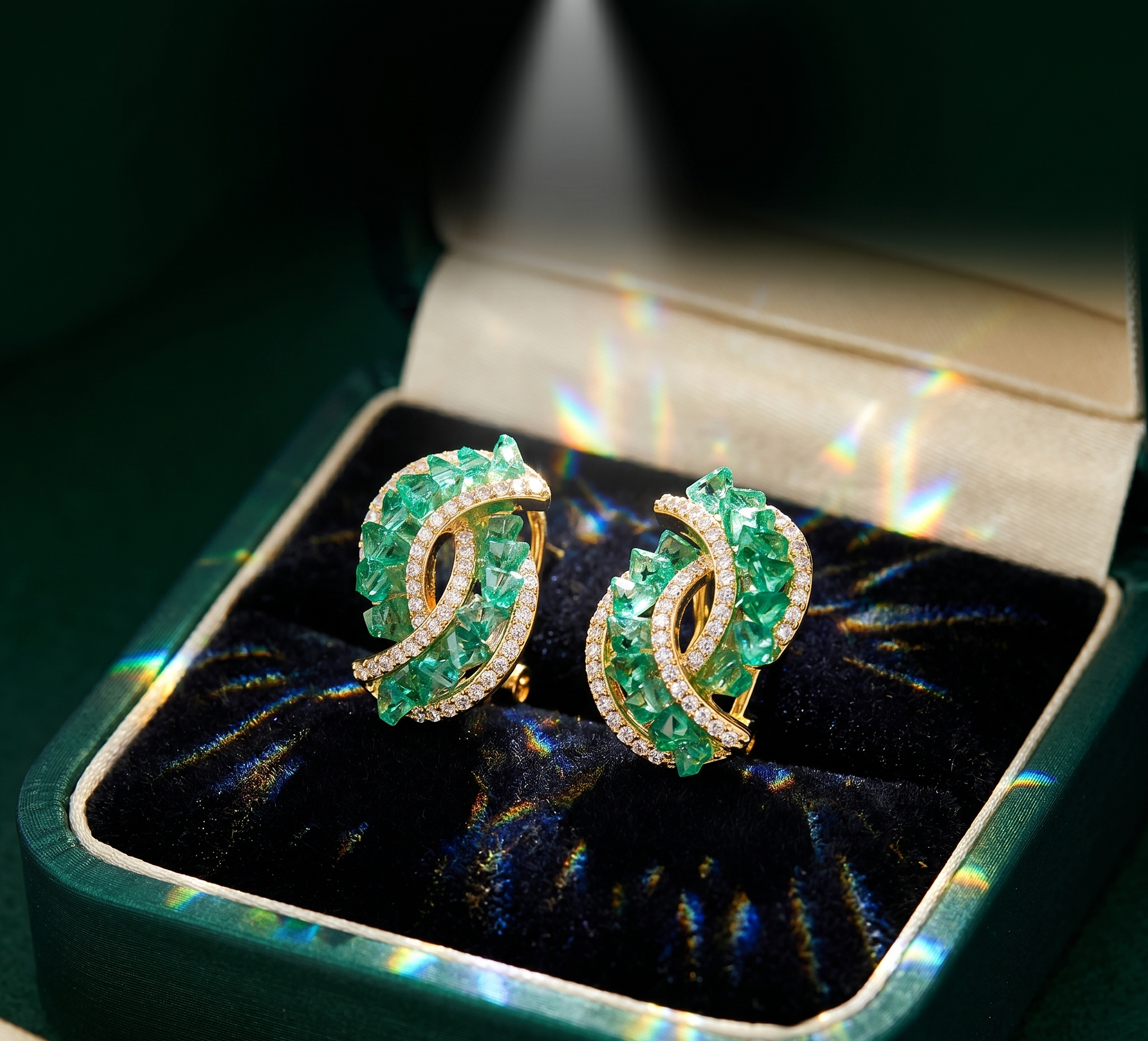 Aretes Esmeralda | Cristal Verde con Oro